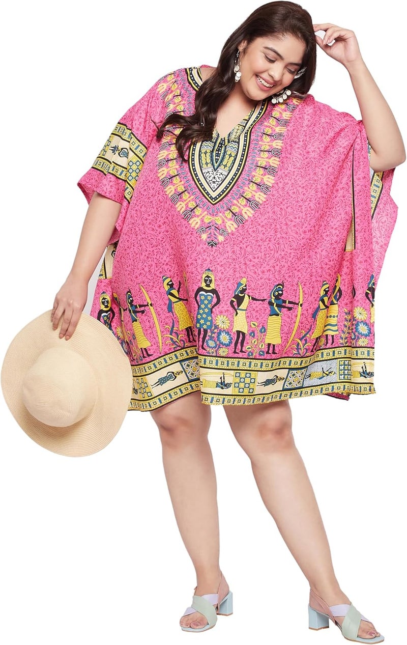 Oussum Short Caftans for Women Plus Size Kaftan Tunic Tops Polyester Summer Beach Clothing Mini Cover Ups Dress for Ladies - Image 3
